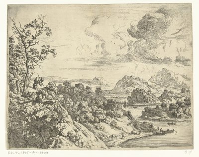 منظر النهر مع رجل يرتدي بدلة على ظهره مناظر الراين الطبيعية (عنوان السلسلة) بواسطة هيرمان سافتلفين