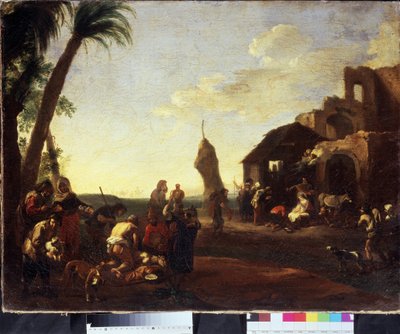 عبادة المسيح. عبادة المسيح الطفل. رسم جان ميل (١٥٩٩-١٦٦٤) ، ١٦٥٠. زيت على قماش. الفن الفلمنكي ، على الطراز الباروكي. متحف بوشكين للفنون الجميلة ، موسكو بواسطة جان فان بايك ميل