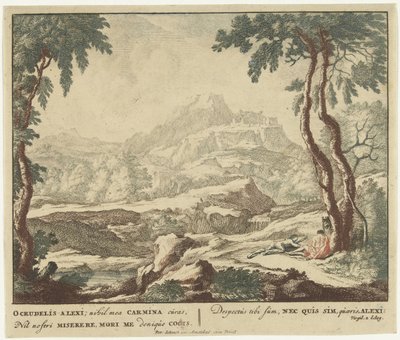 منظر طبيعي مع راعين بجانب شجرة مشاهد من مجموعة شعر فيرجيل Bucolica (عنوان السلسلة) بواسطة غير معروف
