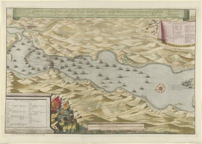 معركة بحرية في خليج فيجو والاستيلاء على الأسطول الفضي الإسباني ، 1702 Carte vande Landingh في خليج فيغوس كجزء من الاستيلاء على اثنين من Casteels والاستيلاء على أسطول الفضة الإسباني الراسخ في الخليج لصالح Redondella den بواسطة ولايات هولندا وغرب فريزلاند