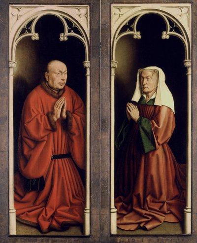 مذبح غينت. العشق من الحمل الغامض: Joos Vijd و Elisabeth Borluut ، 1432. بواسطة جان فان إيك
