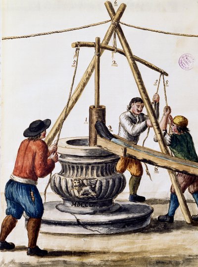 حفر بئر ، رسم توضيحي من كتاب مصور لأزياء البندقية ، بقلم جان جريفينبروك (1731-1807) ، ألوان مائية ، إيطاليا بواسطة جان فان جريفينبروك