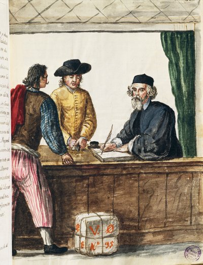 تاجر مميز ، رسم توضيحي من كتاب مصور لأزياء البندقية ، بقلم جان جريفينبروك (1731-1807) ، ألوان مائية ، إيطاليا بواسطة جان فان جريفينبروك