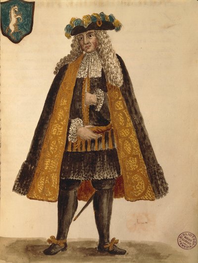 سفير سردينيا ، بقلم جان فان جريفينبروك أو جيوفاني جريفمبروش (1731-1807) ، غلي دون دي فينيزياني ، من كتاب مصور للأزياء ، ألوان مائية بواسطة جان فان جريفينبروك