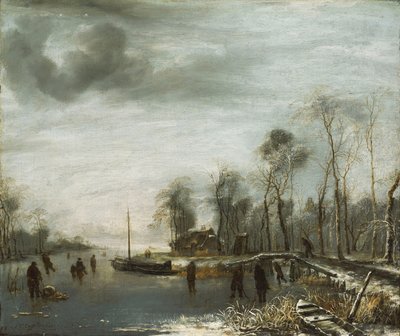 منظر شتوي مع متزلجين وعشاق كولف على ممر مائي مجمد ، 1653 بواسطة جان فان دي كابيل أو كابيل