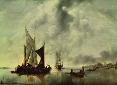 الهدوء أو القوارب بالقرب من الساحل بعد عام 1651 (زيت على قماش) بواسطة جان فان دي كابيل أو كابيل