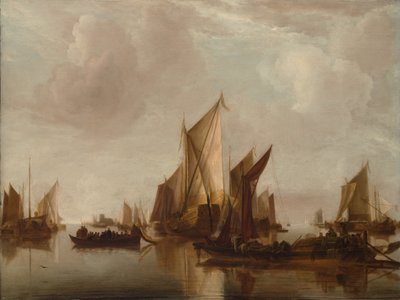 يخت حكومي ومراكب أخرى في مياه هادئة ، كاليفورنيا. 1660. بواسطة جان فان دي كابيل