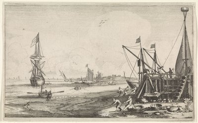 رأس المرفأ مع الصيادين الذين يسحبون شباكهم Seascapes (عنوان المسلسل) بواسطة جان فان دي فيلدي (الثاني)
