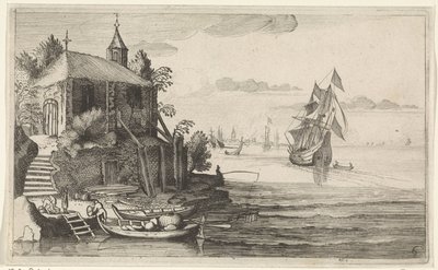 كاتش على الساحل مع كنيسة صغيرة Seascapes (عنوان المسلسل) بواسطة جان فان دي فيلدي (الثاني)