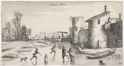 المناظر الطبيعية الشتوية مع المتزلجين على سور المدينة مناظر Playsante والوجوه المسلية (عنوان المسلسل) بواسطة جان فان دي فيلدي (الثاني)