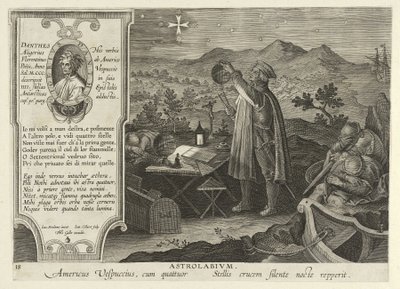 Amerigo Vespucci اكتشاف الصليب الجنوبي باستخدام الإسطرلاب ، من نوفا ريبيرتا ، حانة. 1600 (نقش) بواسطة جان فان دير سترايت