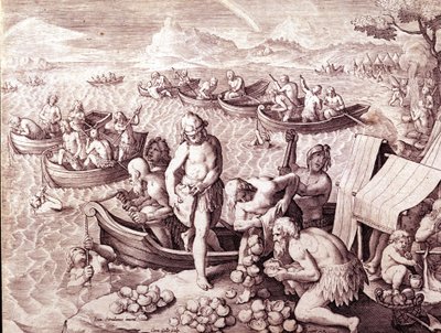 صيد المحار. القرن ال 17. نقش لجيوفاني سترادانو (جان فان دير سترايت) (يوهانس سترادانوس) (1523-1605). بواسطة جان فان دير سترايت