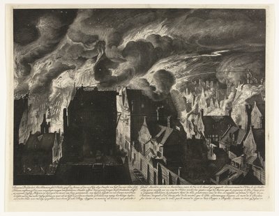 إطفاء النيران الكثيفة على نهر إيلاندغراخت ، 1679 Swaaren burns ، to Amsterdam ، بين d