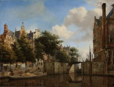 أمستردام سيتي فيو مع منازل على Herengracht و Haarlemmersluis القديمة ، c.1670 بواسطة جان فان دير هايدن
