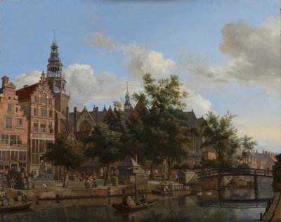 منظر لـ Oudezijds Voorburgwal مع Oude Kerk في أمستردام ، ج .1670 (زيت على لوحة) بواسطة جان فان دير هايدن