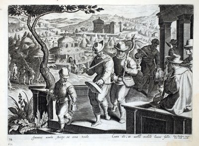 صيادو الطيور يخرجون للقبض على الطيور السوداء ، رسم توضيحي من "Venationes ، Ferarum ، Avium ، Piscium" (للصيد: وحوش برية ، طيور ، أسماك) ، منقوش بواسطة Jan Collaert (1566-1628) ، حانة. فيليب غال بواسطة جان فان دير سترايت