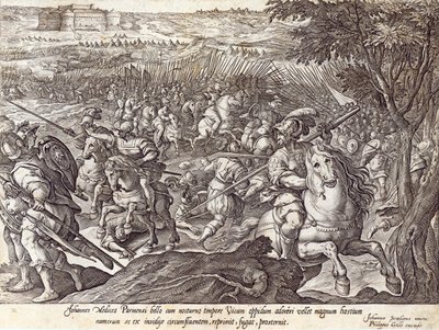 هزم جيوفاني دي ميديتشي في بارما ، لوحة من "تاريخ ميديشي" ، نقشها فيليب جالي (1537-1612) ، c.1583 بواسطة جان فان دير سترايت