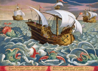صيد مخلوقات البحر ، لوحة 84 من "Venationes Ferarum ، Avium ، Piscium" (للصيد: وحوش برية ، طيور ، أسماك) محفورة بواسطة جان كولارت (1566-1628) نشرها Phillipus Gallaeus of Amsterdam (يد بواسطة جان فان دير سترايت