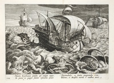 مخلوقات البحر الصيد ، لوحة 84 ، رسم توضيحي من "Venationes ، Ferarum ، Avium ، Piscium" (للصيد: وحوش برية ، طيور ، أسماك) ، نقش بواسطة Jan Collaert (1566-1628) ، حانة. فيليب جاليوس ، أمست بواسطة جان فان دير سترايت