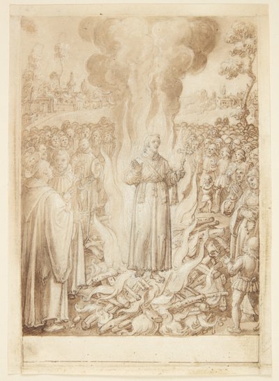 تاريخ S. Giovanni Alberti Fiorentino. يثبت الأباتي بيتروس بالنار أن أسقف فلورنسا زنديق وسيموني بواسطة جان فان دير سترايت