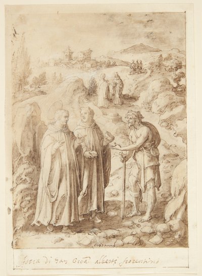 تاريخ S. Giovanni Alberti Fiorentino. يعطي القديس والراهب المرافق للمتسول خبزهم الأخير بواسطة جان فان دير سترايت