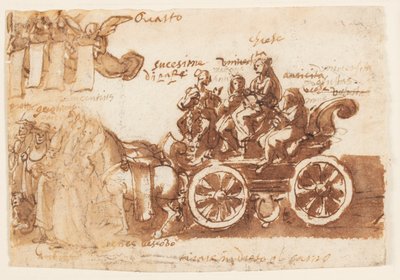 صفحة كراسة الرسم. عربة وثلاثة خيول بواسطة Jan van der Straet, called Stradanus