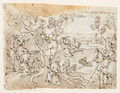 صفحة كراسة الرسم مع Antelope Hunt بواسطة Jan van der Straet, called Stradanus