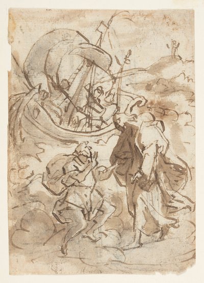 صفحة كراسة الرسم مع المسيح يمشي فوق الماء بواسطة Jan van der Straet, called Stradanus