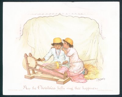 بطاقة عيد الميلاد الفيكتوري مع اثنين من الصبية الصغار (chromolitho) بواسطة جين م. ديلي