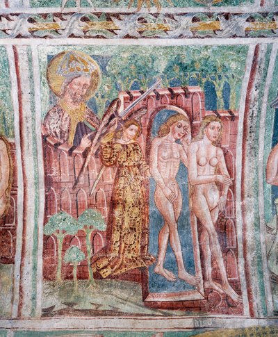 كنيسة Hrastovlje المحصنة ، كنيسة الثالوث ، طرد آدم وحواء من الجنة (1490) ، تفاصيل من اللوحات الجدارية بواسطة Janez Iz Kastva ، سلوفينيا بواسطة جانيز كاستاف