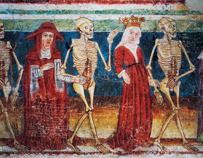كنيسة Hrastovlje المحصنة ، كنيسة الثالوث ، الموت المصاحب للملكة والكاردينال ، رقصة الموت (1490) ، تفاصيل من اللوحات الجدارية لـ Janez Iz Kastva ، سلوفينيا بواسطة جانيز كاستاف