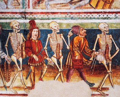 كنيسة Hrastovlje المحصنة ، كنيسة الثالوث ، الموت المصاحب للتاجر والمصرفي الثري ، رقصة الموت (1490) ، تفاصيل من اللوحات الجدارية بواسطة Janez Iz Kastva ، سلوفينيا بواسطة جانيز كاستاف