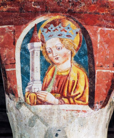 كنيسة Hrastovlje المحصنة ، كنيسة الثالوث ، سانتا باربرا ، تفاصيل من اللوحات الجدارية لجانيز إيز كاستفا (1490) ، سلوفينيا بواسطة جانيز كاستاف