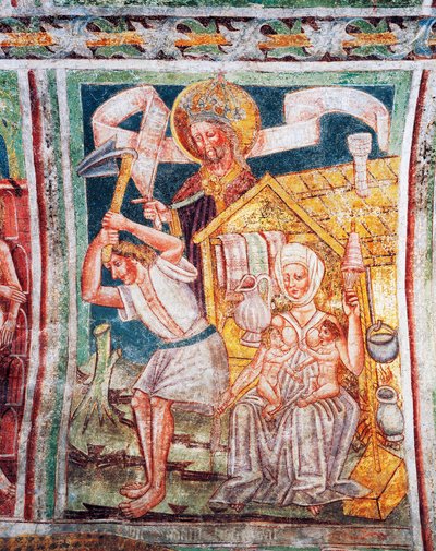 كنيسة Hrastovlje المحصنة ، كنيسة الثالوث ، أعمال أسلافهم الأولى ، تفاصيل من اللوحات الجدارية بواسطة Janez Iz Kastva (1490) ، سلوفينيا بواسطة جانيز كاستاف
