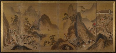 صيد التتار في منظر طبيعي للجبال بواسطة Japan, Edo period