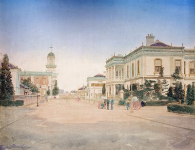 منظر للشارع الرئيسي لمدينة يوكوهاما ، حوالي عام 1890 (صورة ملونة باليد) بواسطة مصور ياباني