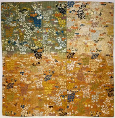 الغطاء المستخدم في معبد معبد بوذي (Uchishiki) (مقاومة مصبوغة الاعوجاج (ikat) ، لحمة تكميلية من الحرير) بواسطة المدرسة اليابانية