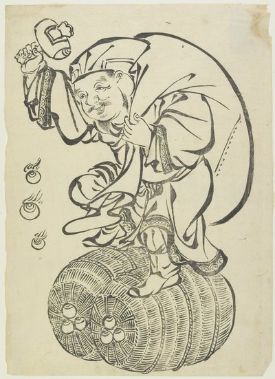 Daikoku God Dancing on Rice Bales ، من منتصف إلى أواخر القرن الثامن عشر (طبعة خشبية) بواسطة المدرسة اليابانية