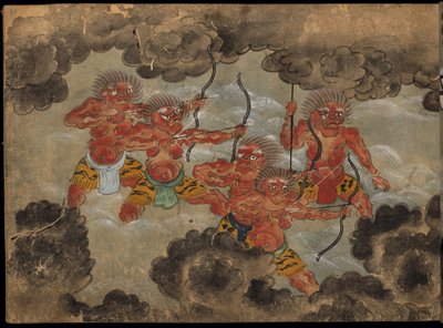 شياطين تطلق الأقواس ، رسم توضيحي من "تايشوكان" (حبر ولون على ورق) بواسطة المدرسة اليابانية
