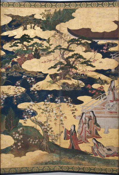 تفاصيل الربيع في القصر ، شاشة سداسية من حكاية جينجي ، c.1650 (حبر ، ألوان وذهب على ورق) بواسطة المدرسة اليابانية