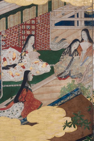 تفاصيل الربيع في القصر ، شاشة سداسية من حكاية جينجي ، c.1650 (حبر ، ألوان وذهب على ورق) بواسطة المدرسة اليابانية
