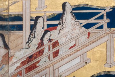 تفاصيل الربيع في القصر ، شاشة سداسية من حكاية جينجي ، c.1650 (حبر ، ألوان وذهب على ورق) بواسطة المدرسة اليابانية