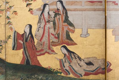 تفاصيل الربيع في القصر ، شاشة سداسية من حكاية جينجي ، c.1650 (حبر ، ألوان وذهب على ورق) بواسطة المدرسة اليابانية