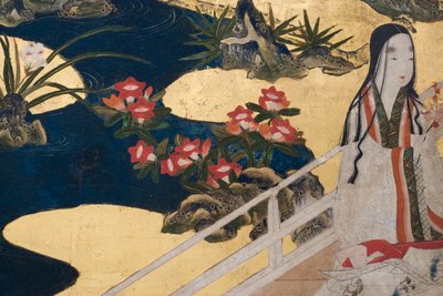 تفاصيل الربيع في القصر ، شاشة سداسية من حكاية جينجي ، c.1650 (حبر ، ألوان وذهب على ورق) بواسطة المدرسة اليابانية