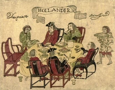 موظفو المركبات العضوية المتطايرة الهولنديون يتلقون وجبة من الخدم الجاويين في ديشيما ، 1790-1810 بواسطة المدرسة اليابانية
