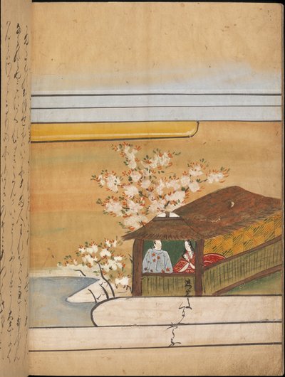 رجل وامرأة في جناح ، رسم توضيحي من "Taishokkan" (حبر ولون على ورق) بواسطة المدرسة اليابانية