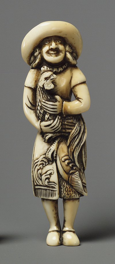 على غرار Netsuke كأجنبي مع كيرين ، القرن التاسع عشر (العاج) بواسطة المدرسة اليابانية