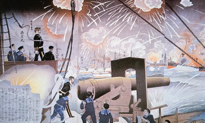 Painting of the Battle of the Yalu River on September بواسطة المدرسة اليابانية