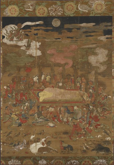 Parinirvana من Sakyamuni ، بوذا التاريخي (الحبر واللون والذهب على الحرير) بواسطة المدرسة اليابانية