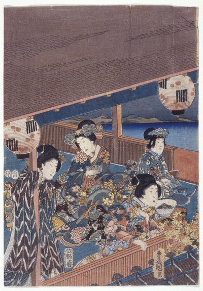 جزء من Genji Triptych (نقش خشبي ملون) بواسطة المدرسة اليابانية